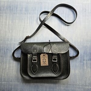Cambridge Satchel Leather Crossbody Bag Graphite Black Metallic Glitter Sparkle
